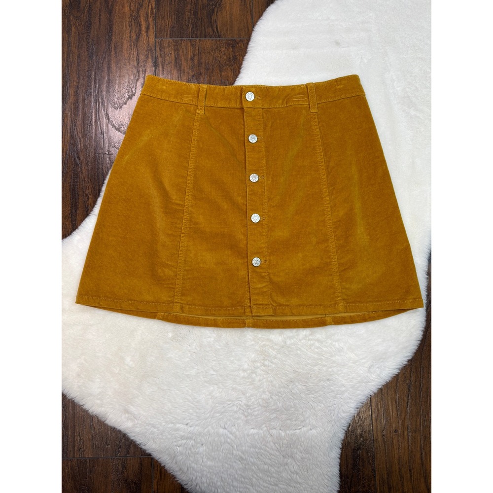 Celebrity Pink Mini Skirt 13/31 Mustard Corduroy Button Front Stretch Women